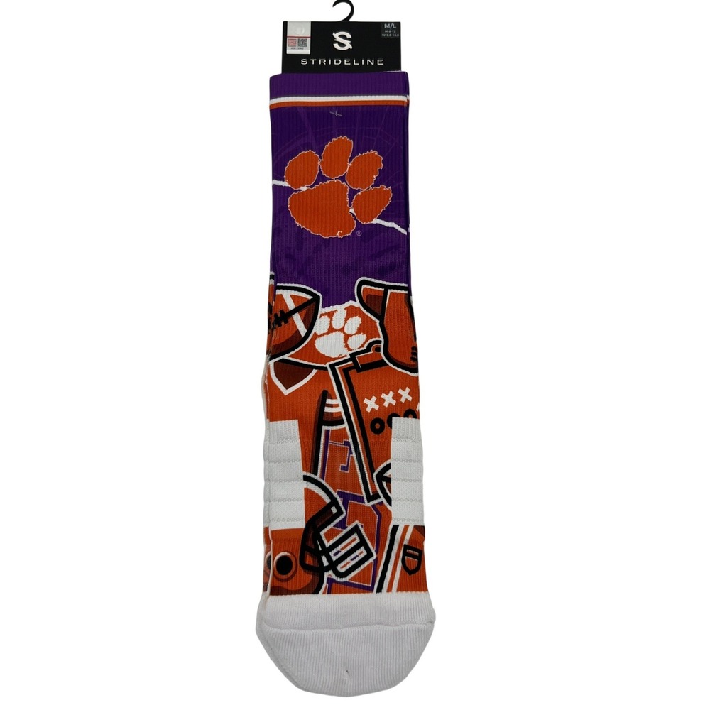 Strideline Clemson Tigers NCAA Premium Full Sub Crew Socks Purple Orange M/L NEW